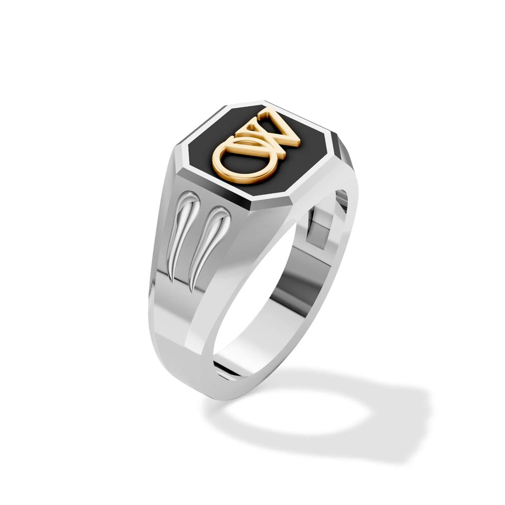 Men's Onyx OW Design Signet Ring in Sterling Silver – Image 8 of 8
