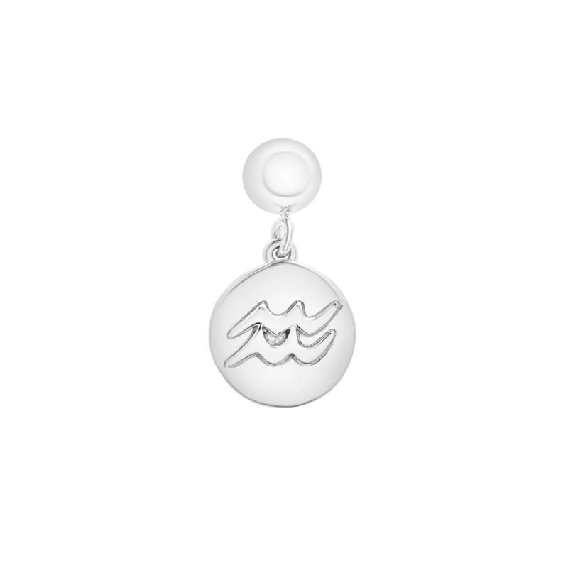 Aquarius Zodiac Disc Bead Charm in Sterling Silver – Image 1 of 3