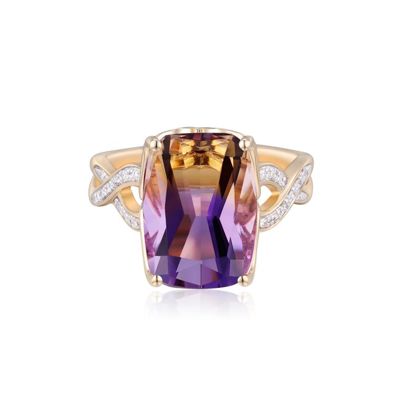 Elongated Cushion Ametrine and Diamond Accent Ring in 10K Yellow Gold – Image 1 of 3