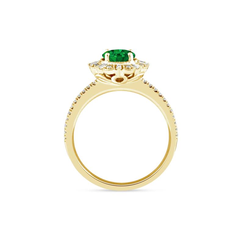 Emerald and Diamond Vintage Halo Ring in 10K Yellow Gold &#40;1/4 ct. tw.&#41; – Image 2 of 3
