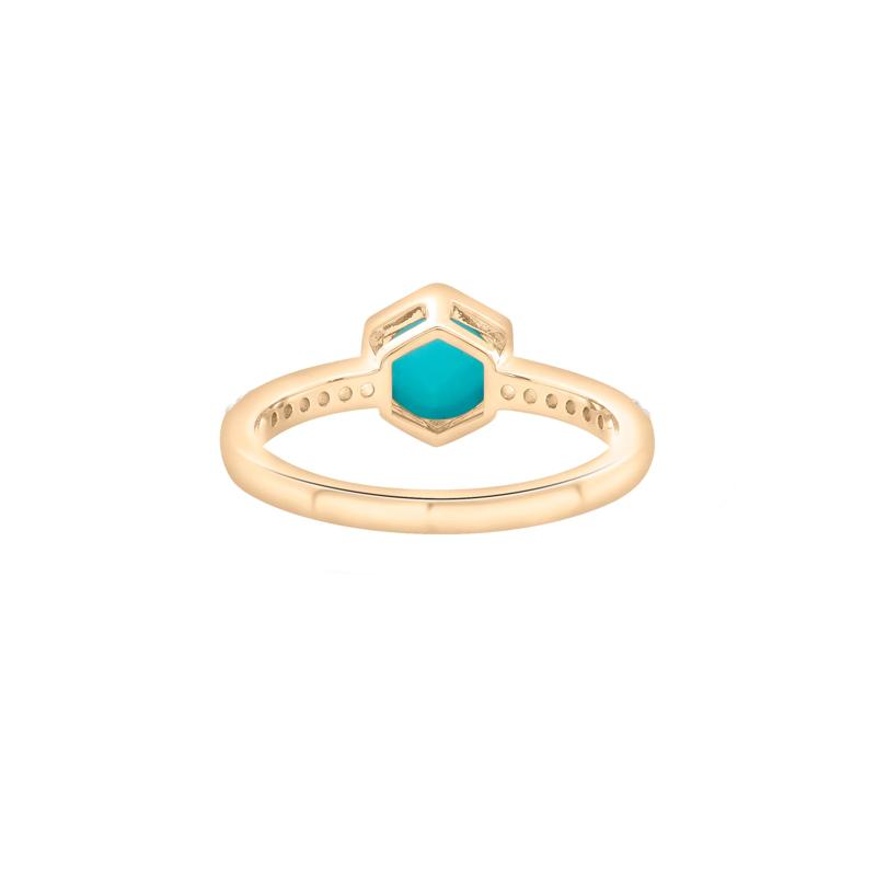 Cabochon Turquoise and White Topaz Ring in 10K Yellow Gold – Image 4 of 5