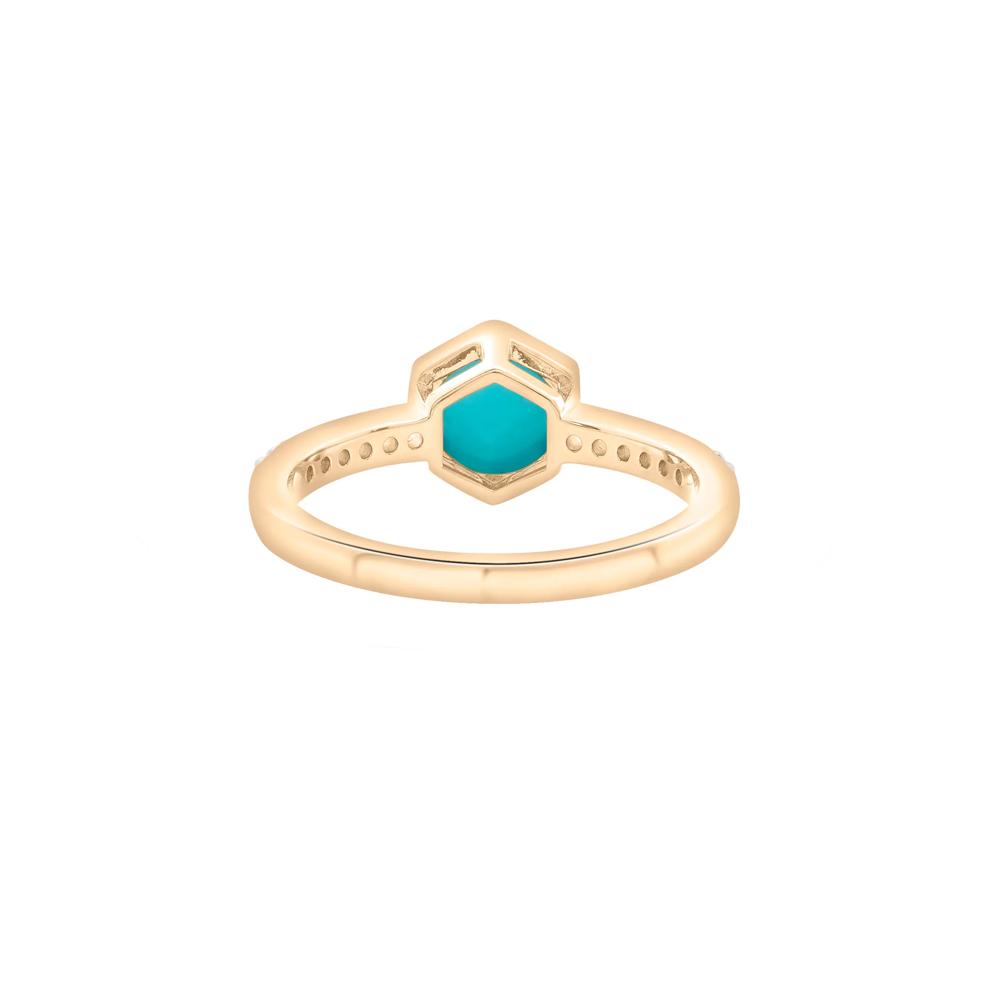 Cabochon Turquoise and White Topaz Ring in 10K Yellow Gold – Image 4 of 5