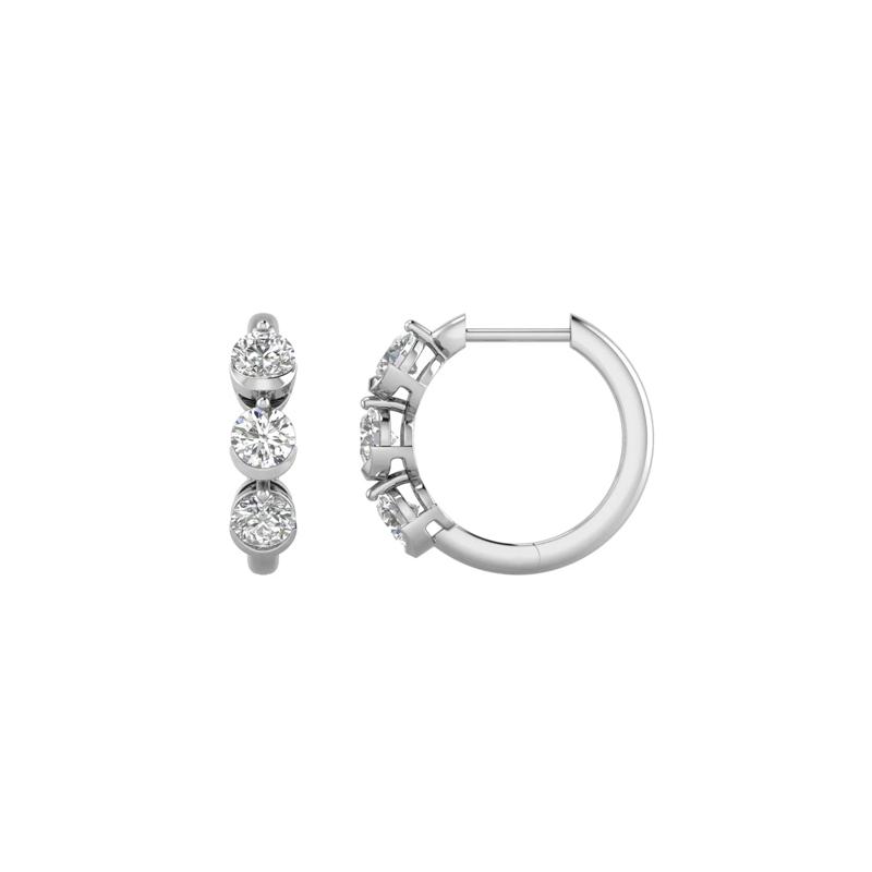 Lab Grown Diamond Three-Stone Hoop Earrings in 10K White Gold &#40;1 ct. tw.&#41; – Image 2 of 2