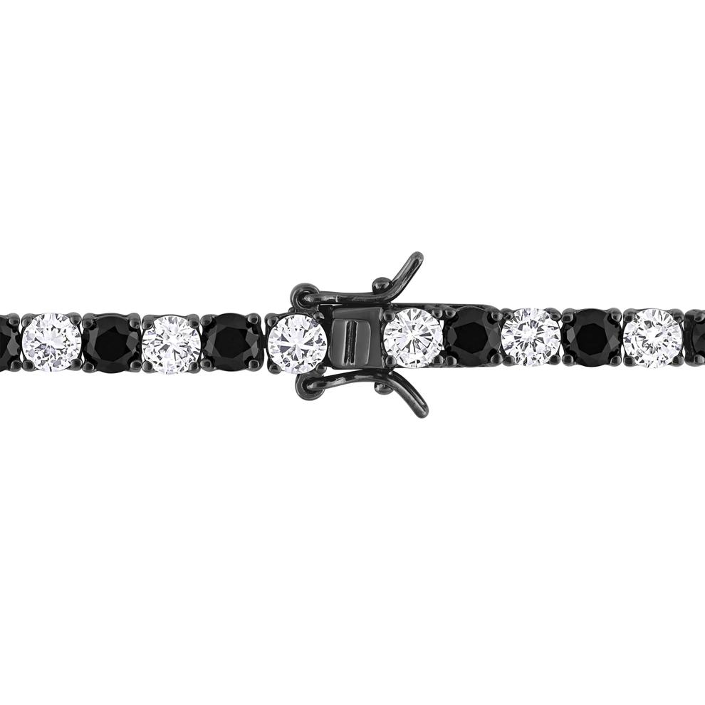 Lab-Created White Sapphire &amp; Black Sapphire Tennis Bracelet in Sterling Silver &amp; Black Rhodium – Image 2 of 5