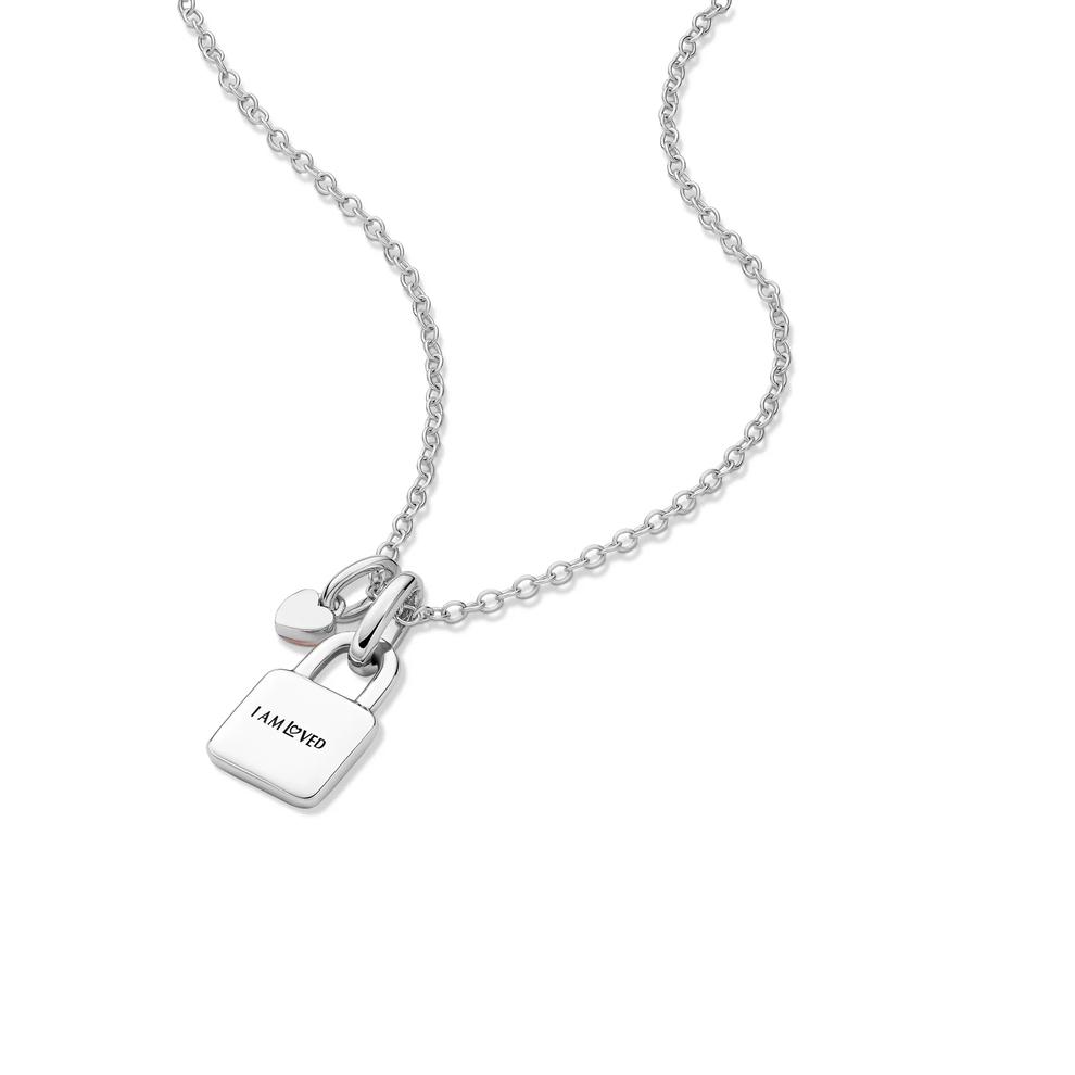 Lab Grown Diamond Accent Padlock Pendant in Sterling Silver &amp; 10K Rose Gold – Image 5 of 5