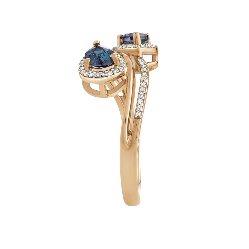 Lab-Created Alexandrite &amp; Diamond Bypass Ring in 10K Yellow Gold (1/7 ct. tw.) – Image 2 of 4
