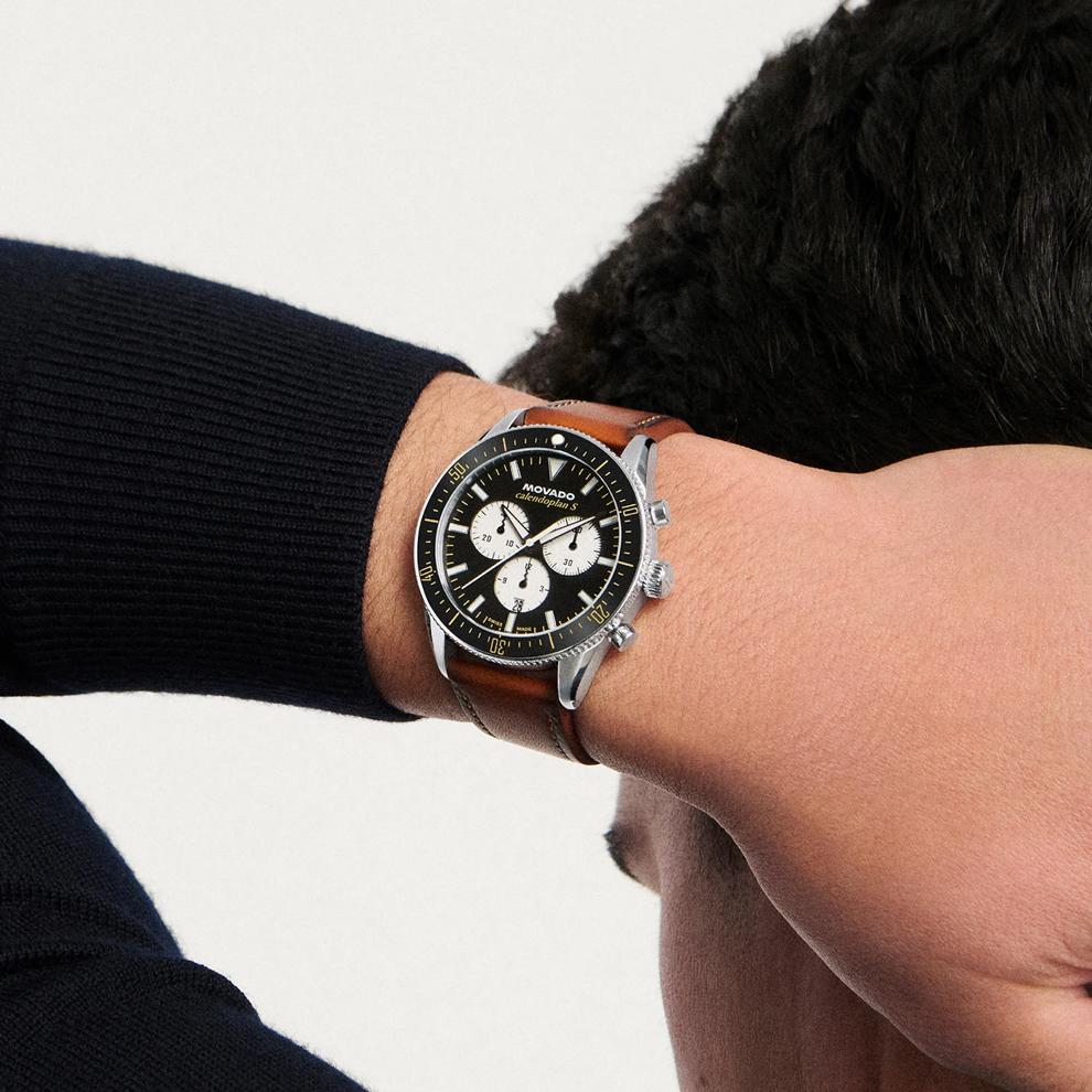 Men's Heritage Calendoplan S Chronograph Watch in Cognac Brown Leather – Image 4 of 4