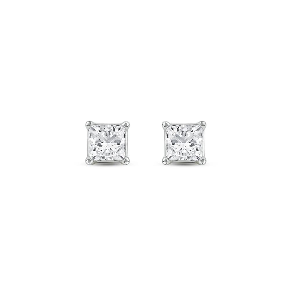 Lab Grown Diamond Princess-Cut Solitaire Stud Earrings in 14K White Gold (1/2 ct. tw.) – Image 2 of 3