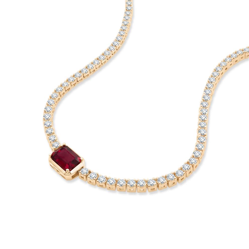 Lab-Created Ruby &amp; Lab-Created White Sapphire Tennis Necklace in 14K Gold Vermeil – Image 4 of 4
