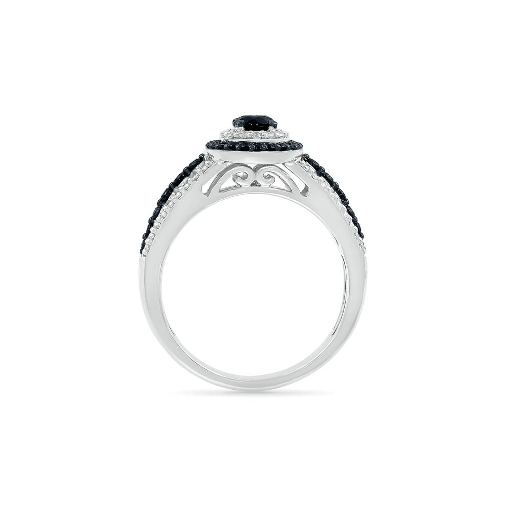 Black and White Diamond Double Halo Ring in 10K White Gold (3/4 ct. tw.) – Image 2 of 5