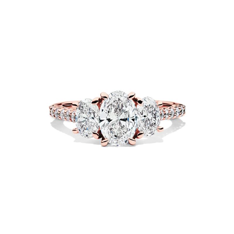 Lab Grown Diamond Three Stone Oval Engagement Ring in 14K Rose Gold &#40;2 ct. tw.&#41; – Image 1 of 4