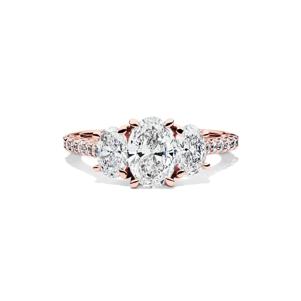 Lab Grown Diamond Three Stone Oval Engagement Ring in 14K Rose Gold (2 ct. tw.) – Image 1 of 4