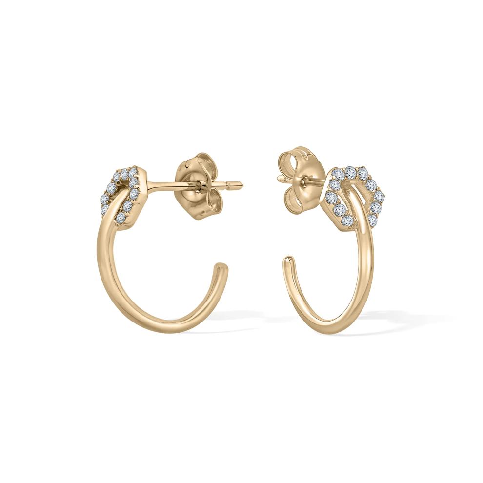 Diamond Hexagon J-Hoop Earrings in 10K Yellow Gold (1/10 ct. tw.) – Image 1 of 2