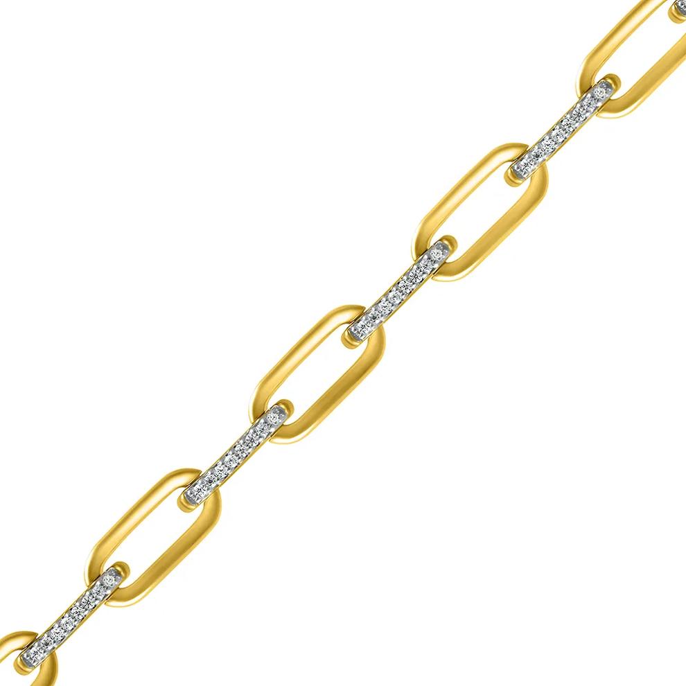 Paperclip Chain Bracelet with Diamonds in 10K Yellow &amp; White Gold (1/4 ct. tw.) – Image 2 of 2