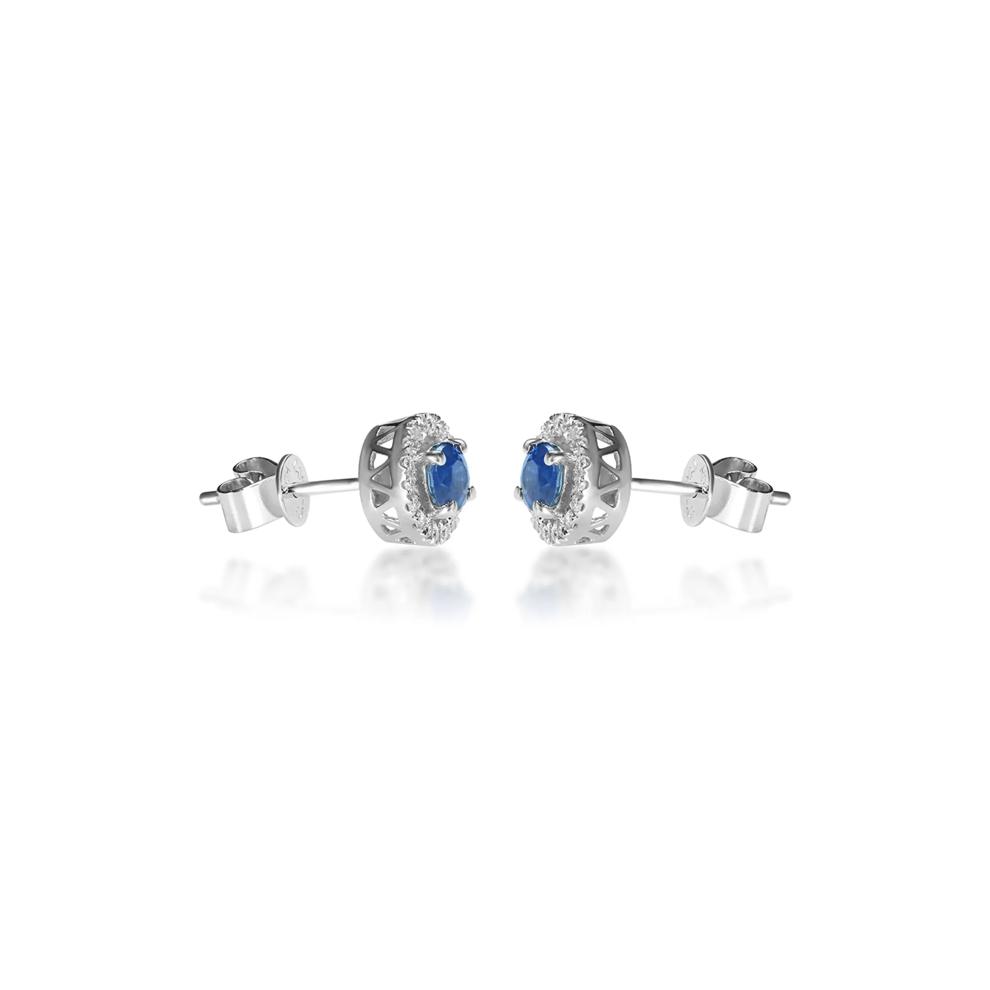 Blue Sapphire &amp; Diamond Stud Earring in 10K White Gold (1/8 ct. tw.) – Image 4 of 5