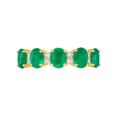 Oval Emerald & Diamond Band in 10K Yellow Gold (1/7 ct. tw.)
