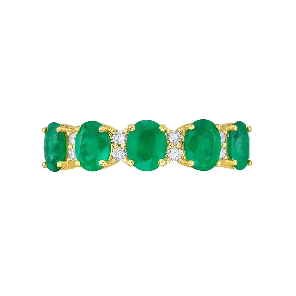 Oval Emerald &amp; Diamond Band in 10K Yellow Gold (1/7 ct. tw.) – Image 1 of 3