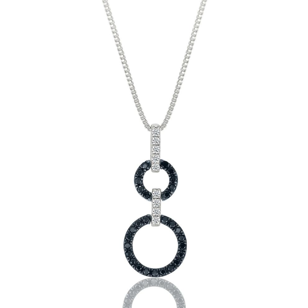 Black and White Diamond Circle Link Pendant in Sterling Silver – Image 1 of 3