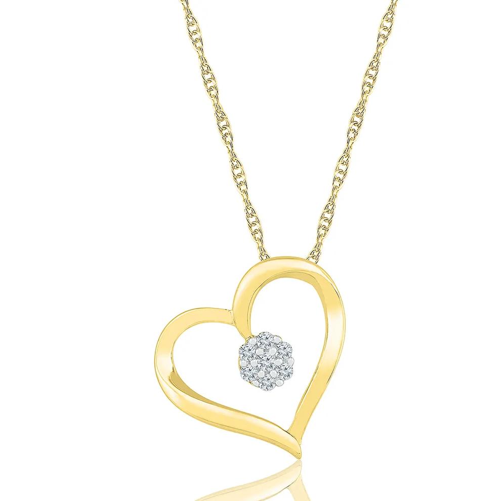 1/10 ct. tw. Diamond Round Cluster Heart Pendant in 10K Yellow Gold – Image 1 of 2