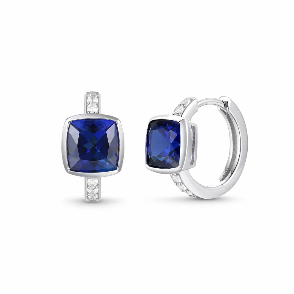 Lab-Created Blue Sapphire &amp; Lab-Created White Sapphire Pendant &amp; Hoop Earrings Boxed Set in Sterling Silver – Image 2 of 3