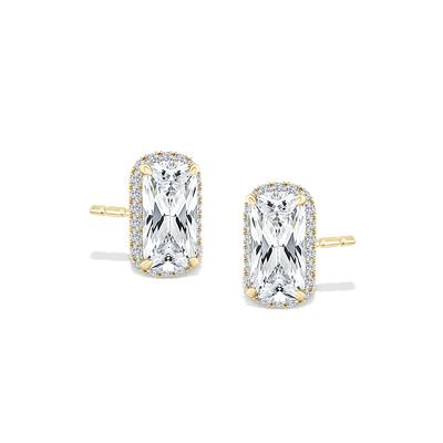 Lab Grown Diamond Elongated Cushion Halo Stud Earrings in 10K Yellow Gold (1 7/8 ct. tw.)