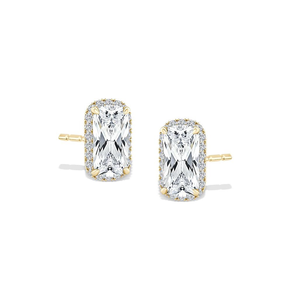 Lab Grown Diamond Elongated Cushion Halo Stud Earrings in 10K Yellow Gold (1 7/8 ct. tw.) – Image 1 of 2