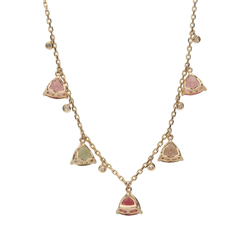 Trillion-Cut Multi-Colored Tourmaline &amp; Diamond Station Necklace in 14K Yellow Gold (1/7 ct. tw.) – Image 3 of 3