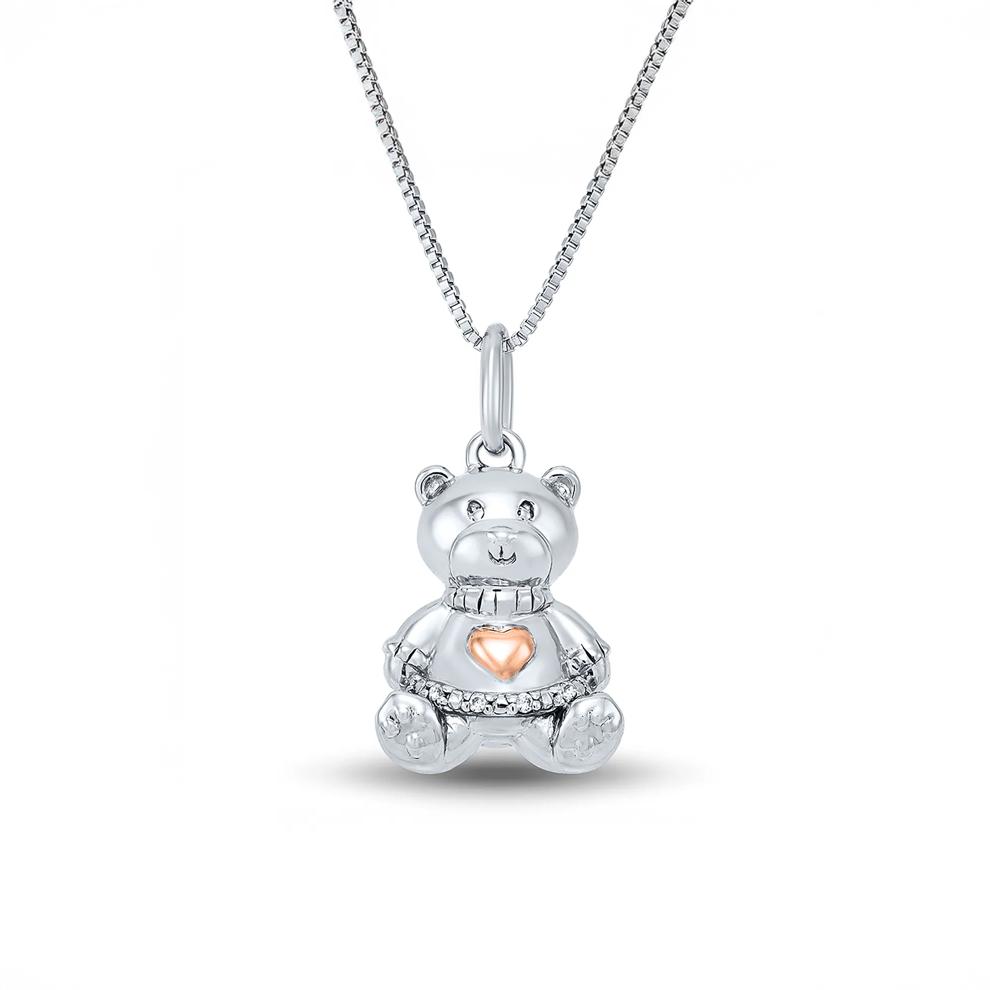 Diamond Accent Teddy Bear Pendant in Sterling Silver and 14K Rose Gold – Image 1 of 3