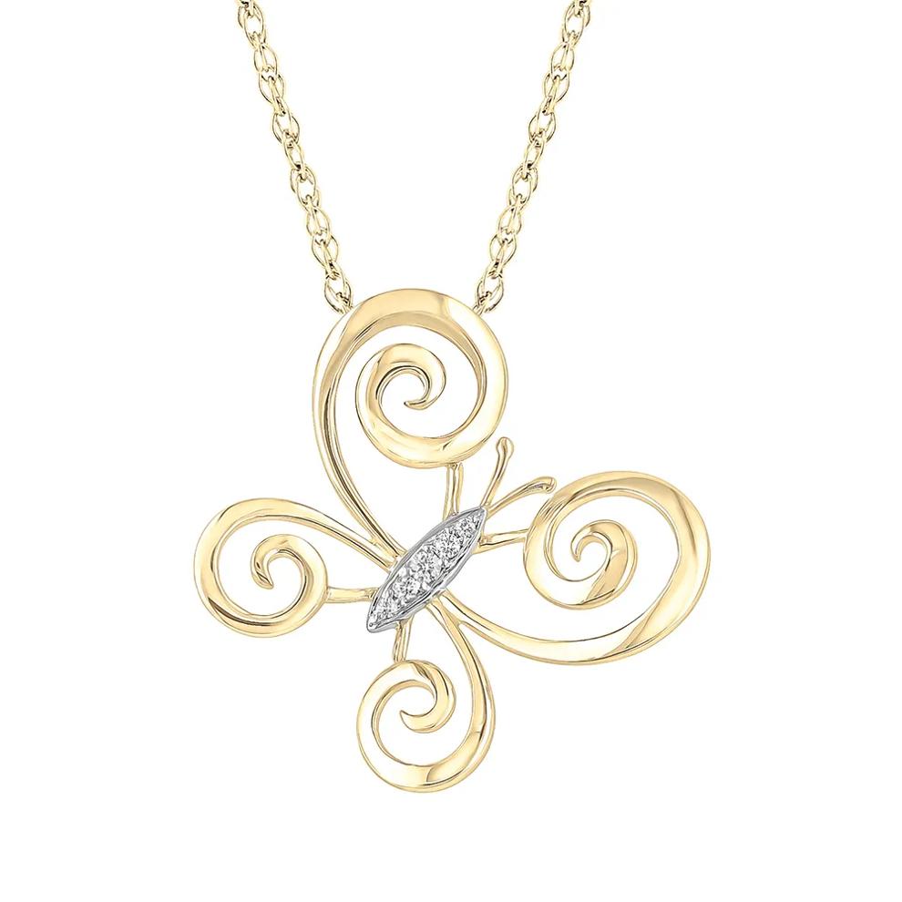 Diamond Accent Butterfly Pendant in 10K Yellow Gold – Image 1 of 2