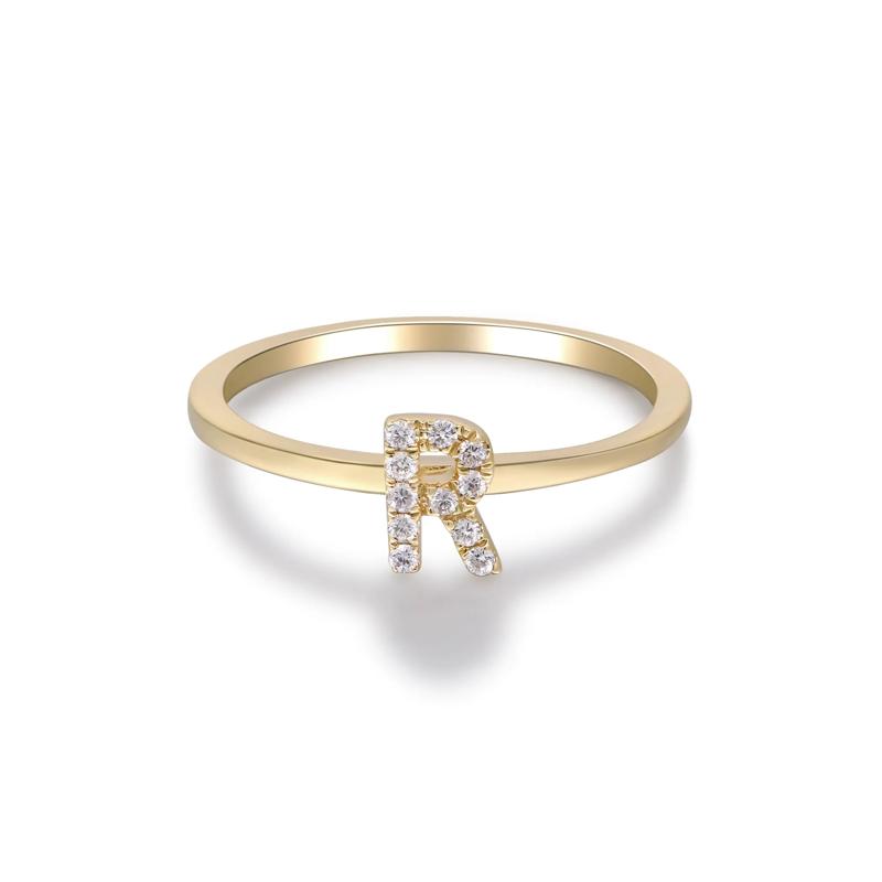 Diamond Accent &quot;R&quot; Initial Ring in 10K Yellow Gold – Image 5 of 5
