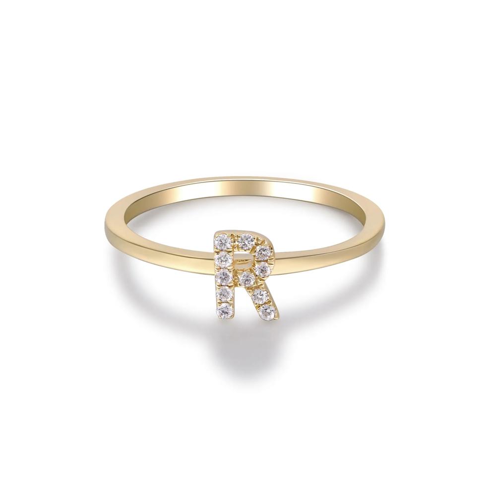 Diamond Accent "R" Initial Ring in 10K Yellow Gold – Image 5 of 5