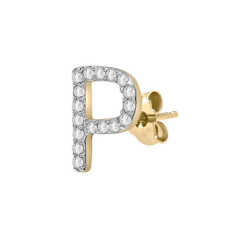 Single-Letter Stud Earring &ldquo;P&rdquo; with Diamond Accents in 10K Yellow Gold – Image 2 of 2