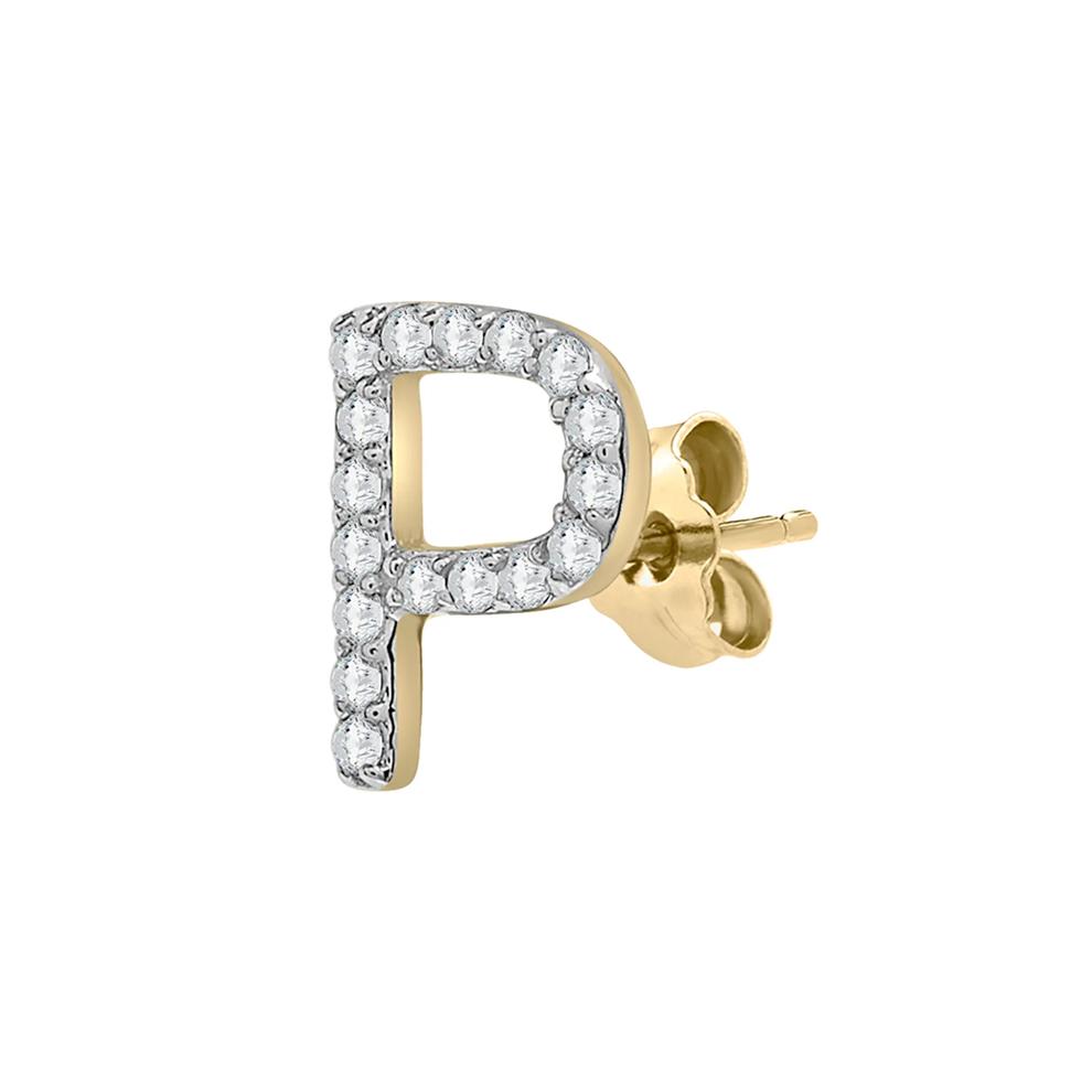 Single-Letter Stud Earring &ldquo;P&rdquo; with Diamond Accents in 10K Yellow Gold – Image 2 of 2
