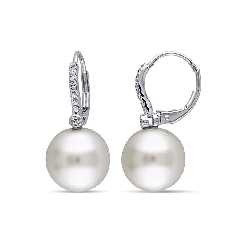 South Sea Pearl &amp; 1/8 ct. tw. Diamond Drop Earrings in 14K White Gold – Image 1 of 1