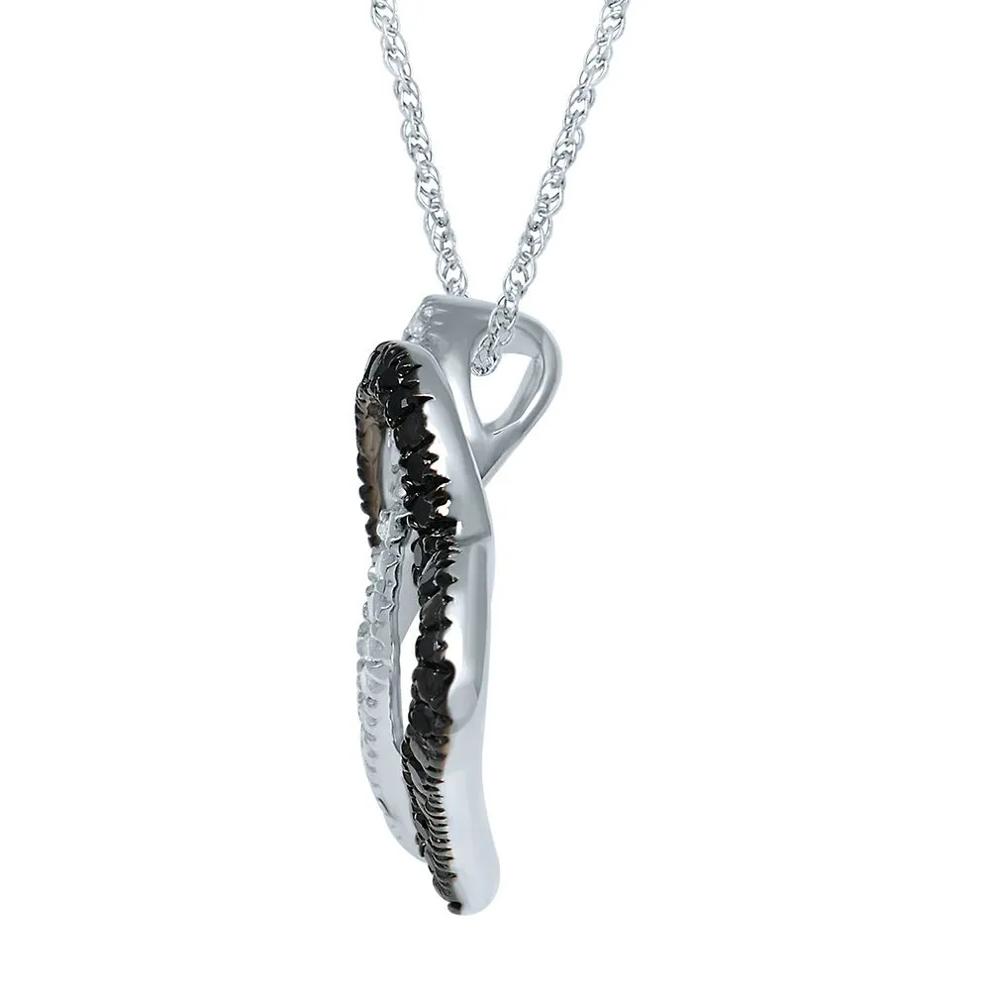 1/7 ct. tw. Black &amp; White Diamond Double Heart Pendant in Sterling Silver – Image 2 of 2