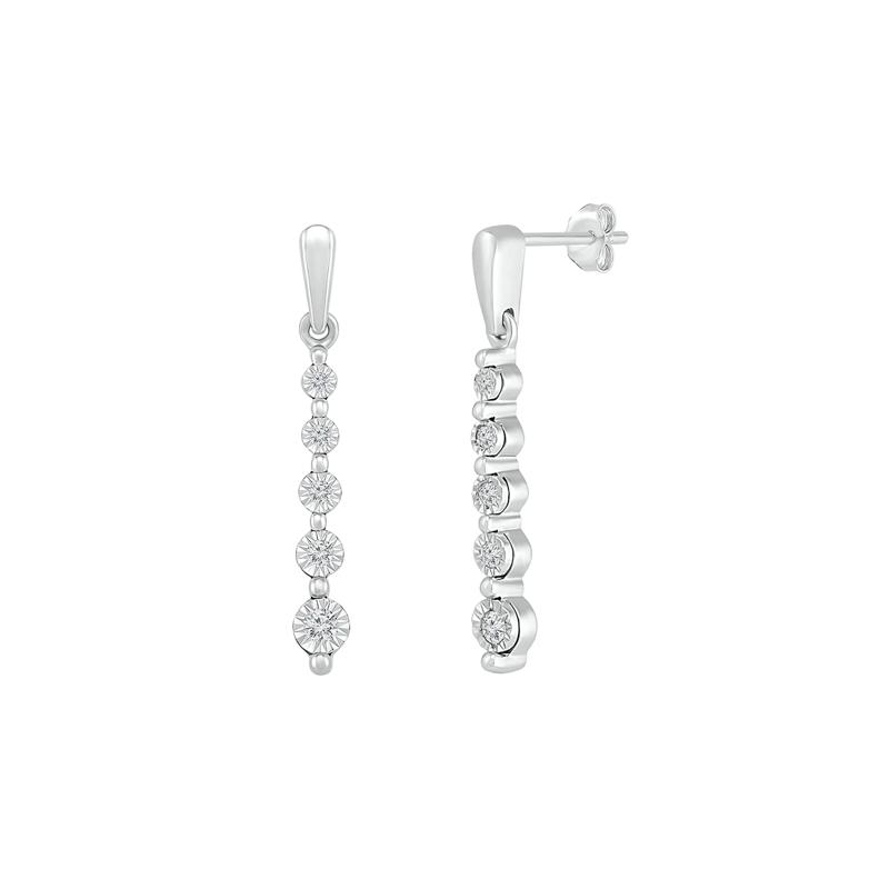Diamond Linear Drop Earrings with Illusion Settings in 10K White Gold &#40;1/7 ct. tw.&#41; – Image 1 of 3