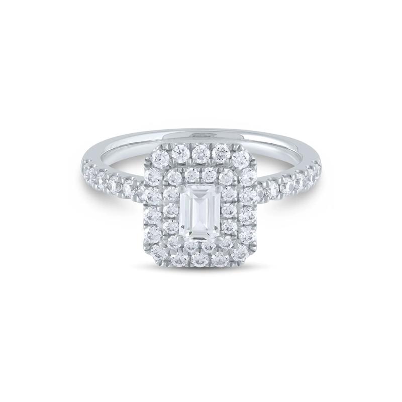 1 ct. tw. Diamond Emerald-Cut Double Halo Engagement Ring in 14K White Gold – Image 1 of 4