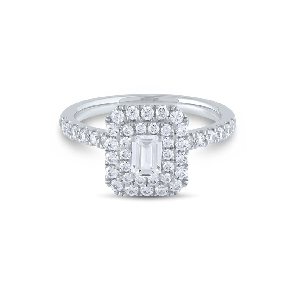 1 ct. tw. Diamond Emerald-Cut Double Halo Engagement Ring in 14K White Gold – Image 1 of 4