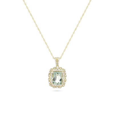 Green Quartz & Diamond Double Halo Pendant Necklace in 10K Yellow Gold (1/5 ct. tw.)