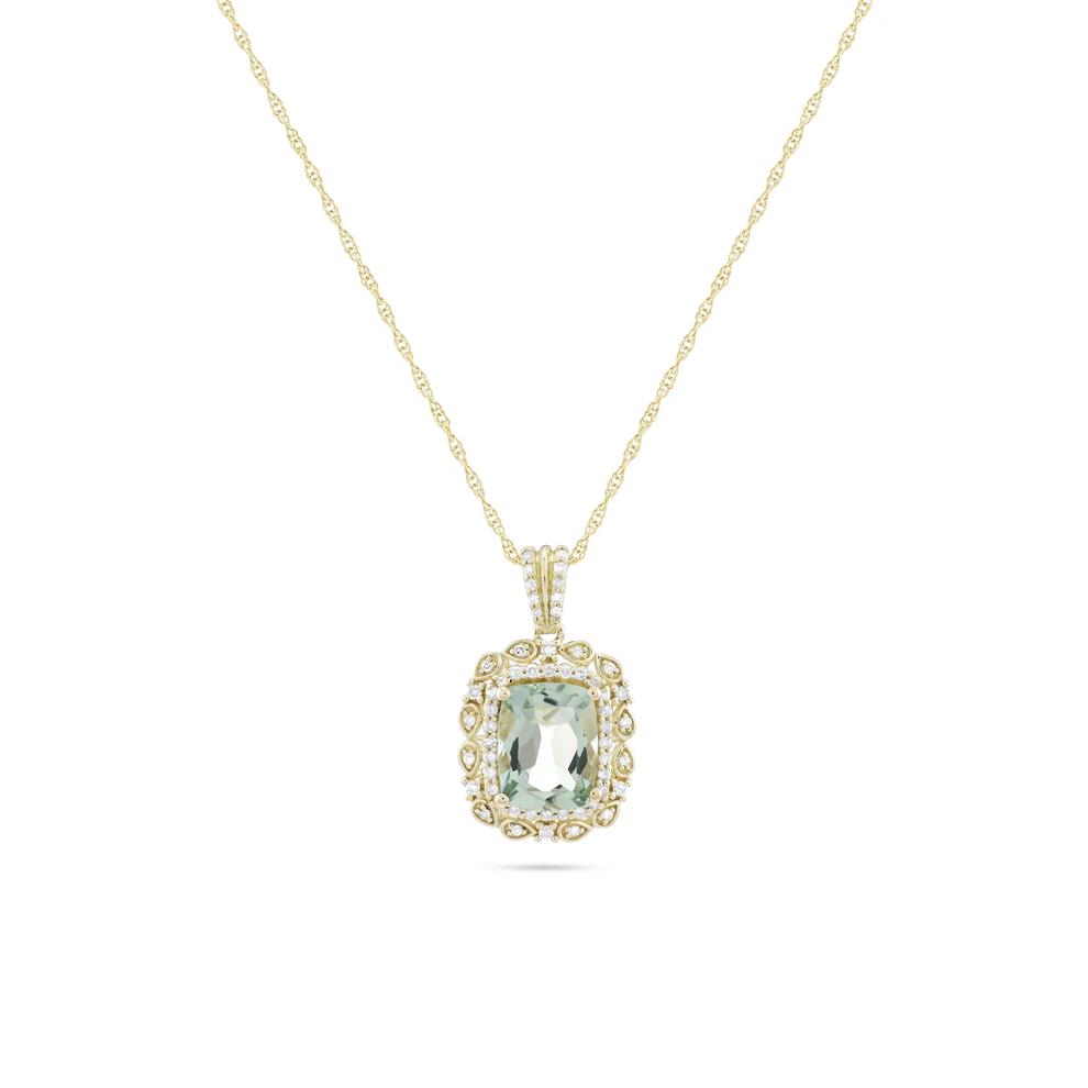 Green Quartz &amp; Diamond Double Halo Pendant Necklace in 10K Yellow Gold (1/5 ct. tw.) – Image 1 of 4