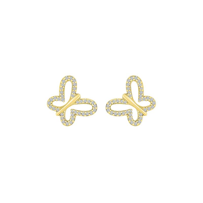 Pave Diamond Butterfly Earrings in 10K Yellow Gold &#40;1/7 ct. tw.&#41; – Image 1 of 3