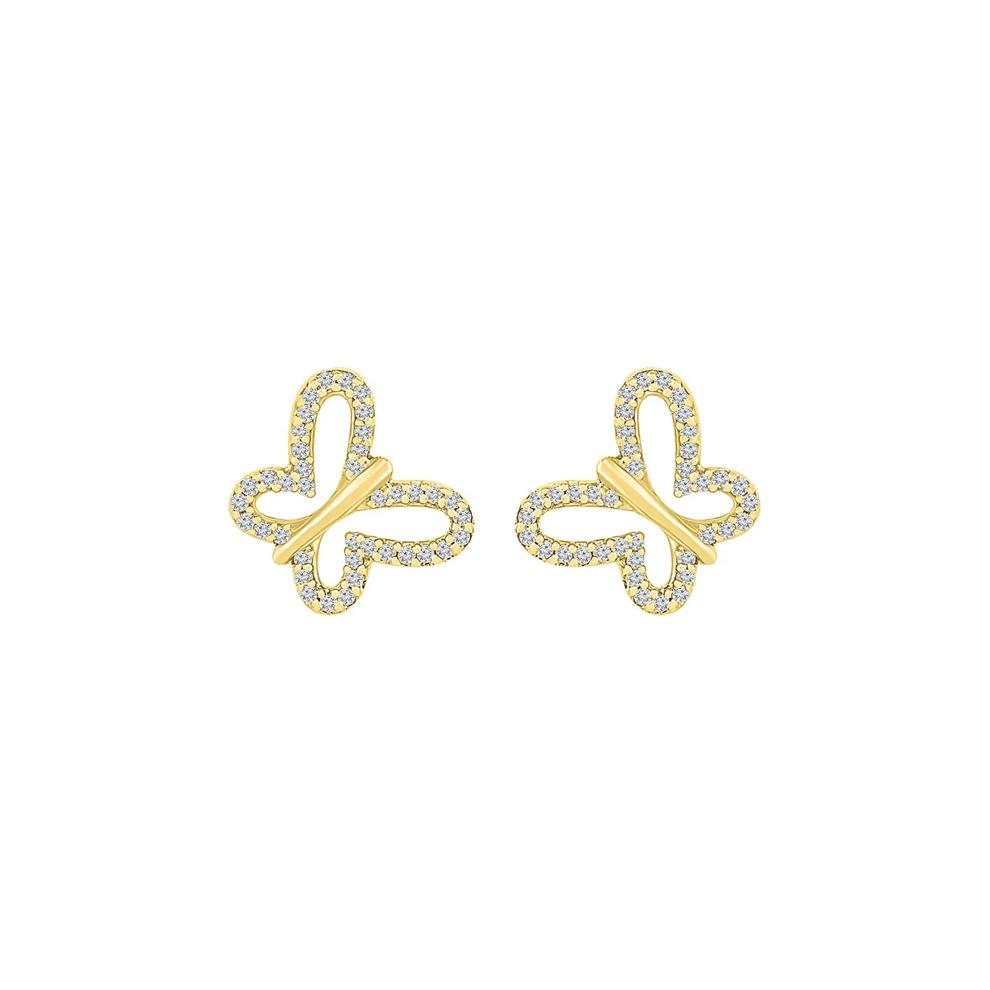 Pave Diamond Butterfly Earrings in 10K Yellow Gold (1/7 ct. tw.) – Image 1 of 3