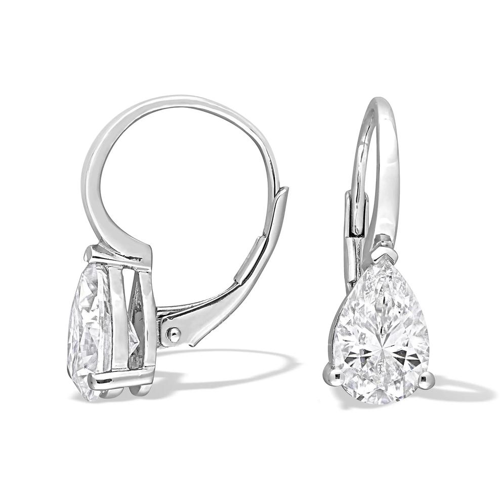 Lab-Created Moissanite Pear-Shaped Lever-Back Drop Earrings in Sterling Silver (2 3/4 ct. dew) – Image 1 of 2