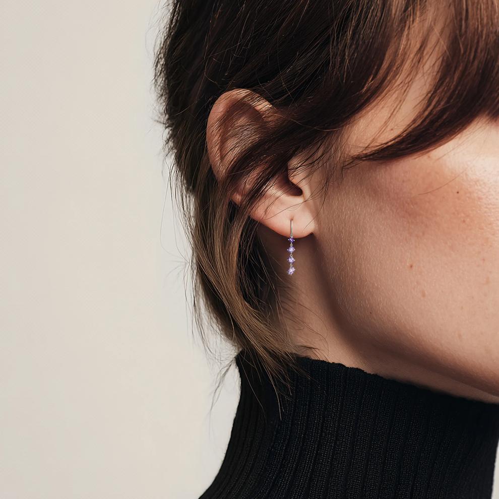 Amethyst &amp; Rose de France Drop Earrings in Sterling Silver – Image 2 of 2