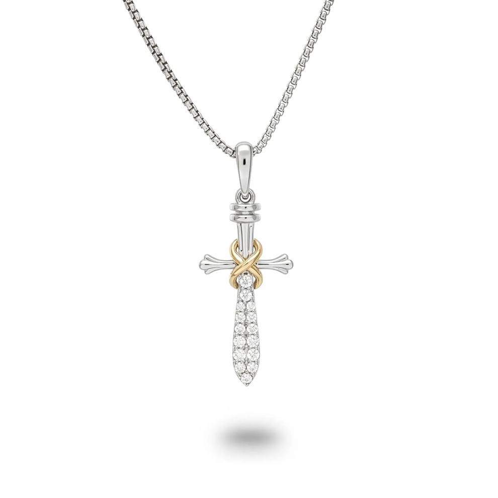 Men's Diamond Accent Sword Pendant Necklace in Sterling Silver (1/4 ct. tw.) – Image 1 of 4