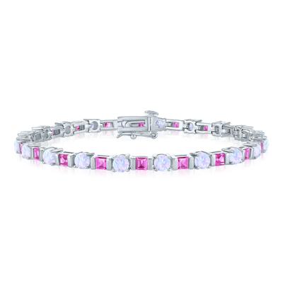 Lab-Created Opal and Lab-Created Pink Sapphire Bracelet in Sterling Silver