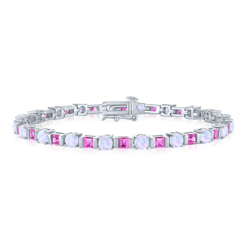 Lab-Created Opal and Lab-Created Pink Sapphire Bracelet in Sterling Silver – Image 1 of 1