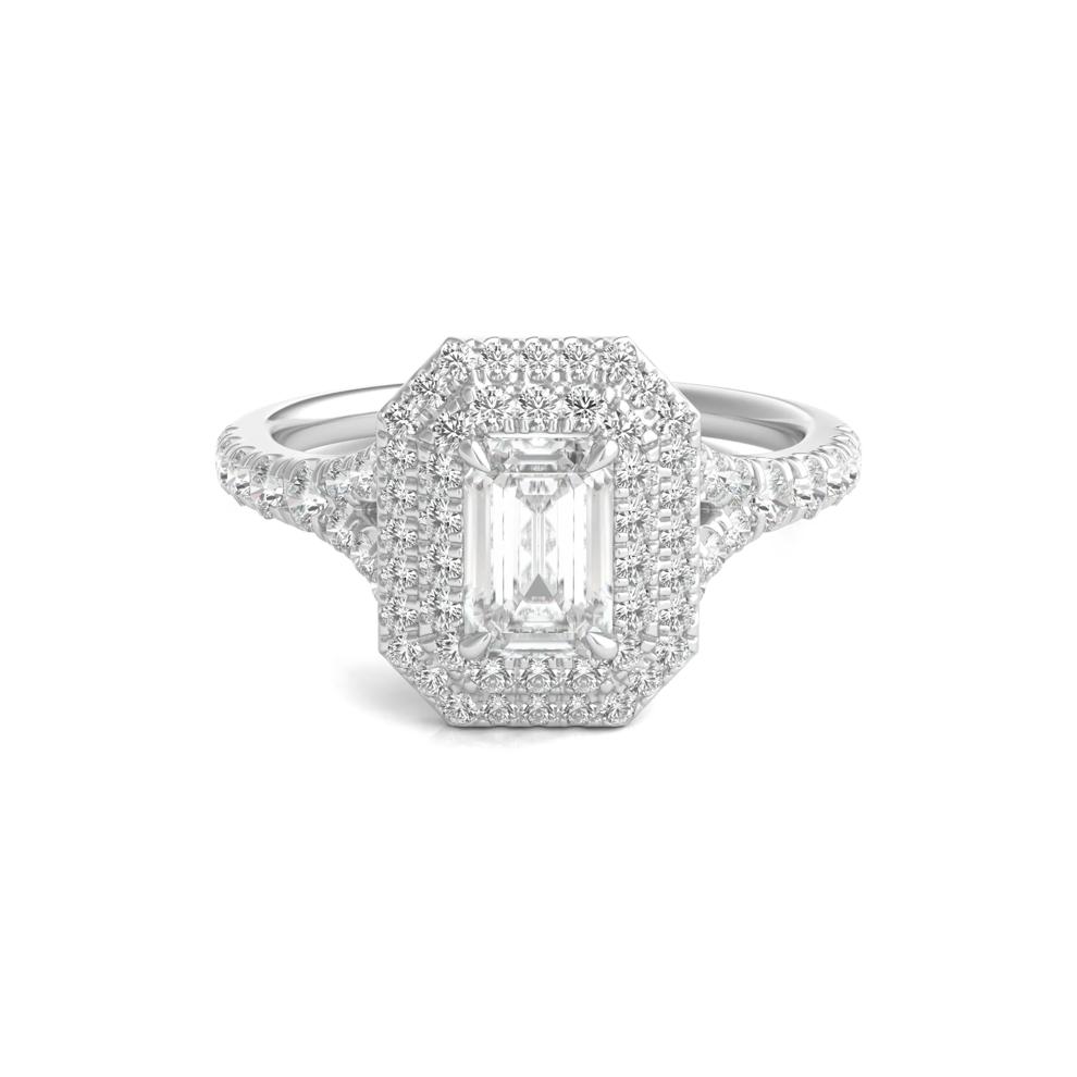 Diamond Emerald Step-Cut Double Halo Engagement Ring in 14K White Gold (1 1/2 ct. tw.) – Image 1 of 4