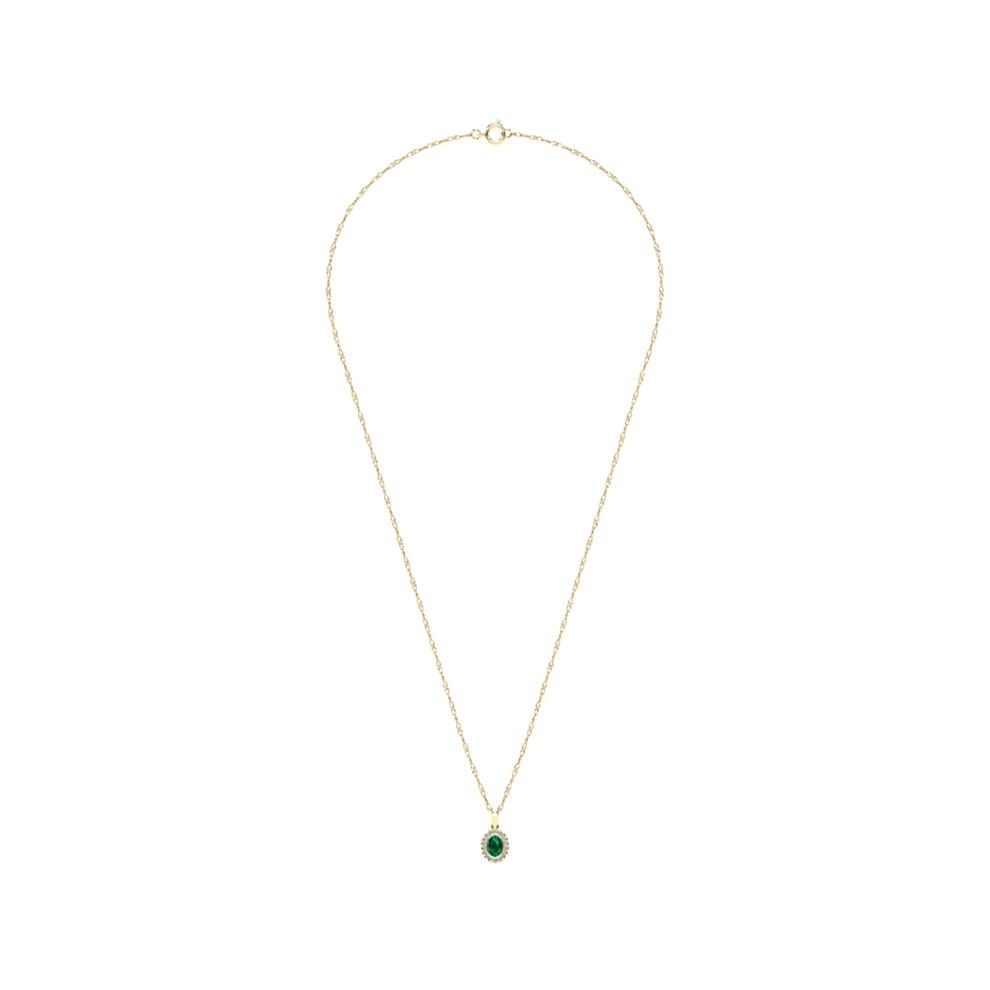 Oval Emerald &amp; Diamond Pendant Necklace in 10K Yellow Gold (1/10 ct. tw.) – Image 3 of 4
