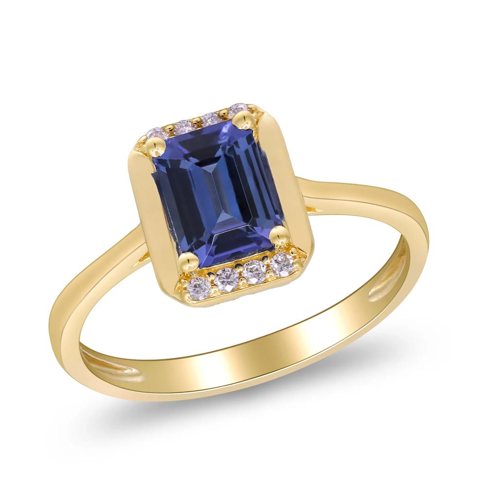 Emerald-Shaped Tanzanite &amp; Diamond Accent Ring in 10K Yellow Gold – Image 4 of 4